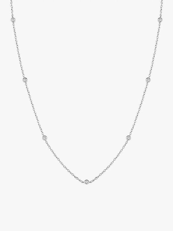Silver Bezel Crystal  Station Necklace