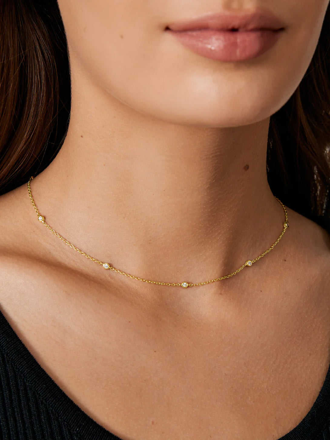 Bezel Diamond Station Necklace - Station Necklaces - OOTDY