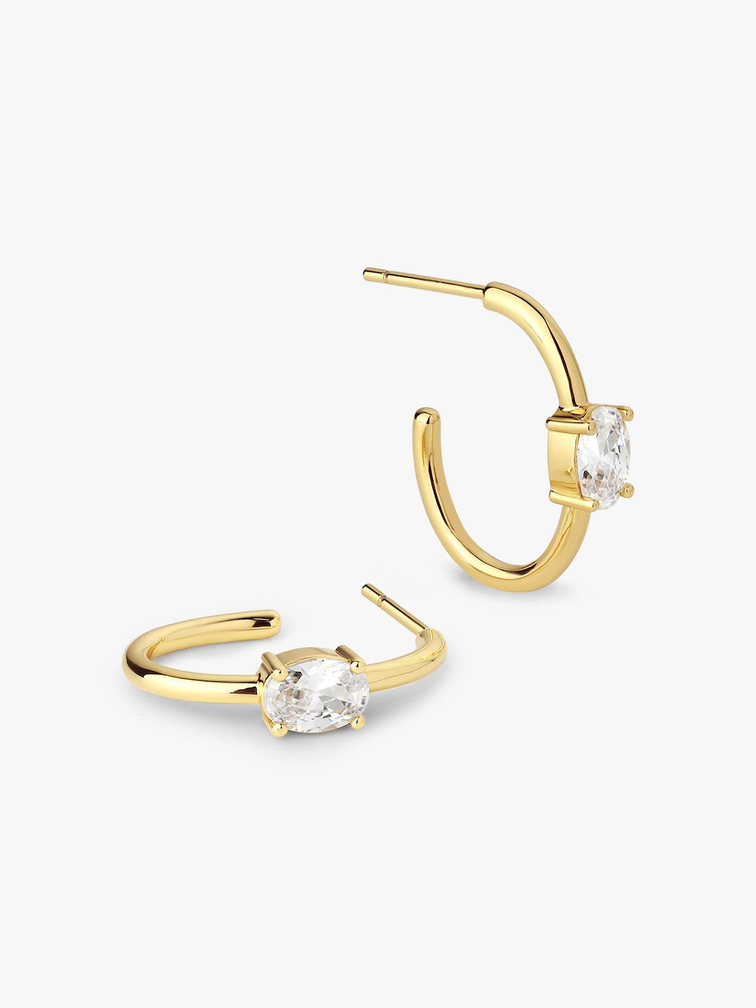 Delicate Oval Solitaire Thin Hoop Earrings - OOTDY
