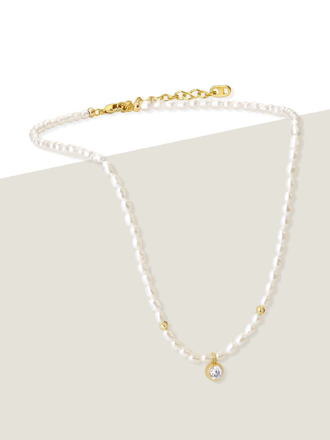Delicate Freshwater Pearl Choker with Cubic Zirconia - OOTDY