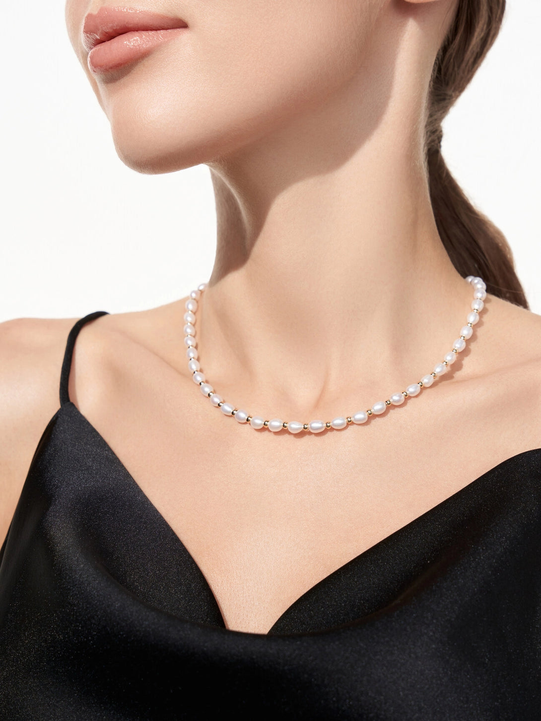 Delicate Oval Freshwater Pearl Chain Necklace - OOTDY